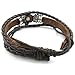 KONOV Mens Womens Leather Bracelet, Fleur De Lis Charm Bangle, Fit 7-9 inch, Brown