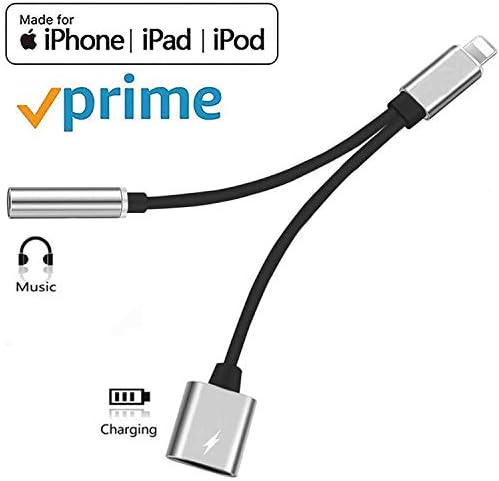 Headphone Adapter for iPhone 7 Adaptor Aux Audio to 3.5mm Jack 2 in 1 Cables Earphone Adapter Splitter Dongle for Music and Charging Compatible with iPhone 7/7Plus/8/8Plus /X/XS Max for All iOS