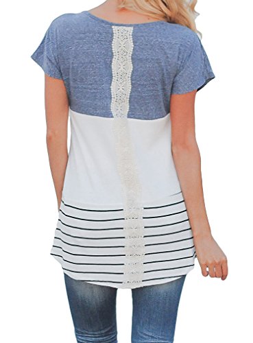 Imily Bela Women's Short Sleeve Colorblock T Shirt Lace Inset Tees Tops