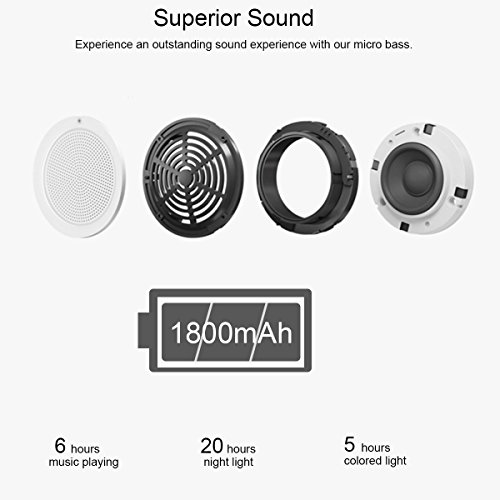 Night light bluetooth speaker, Tranesca Portable Wireless Bluetooth Speaker with 7 color LED light, warm night light and alarm clock