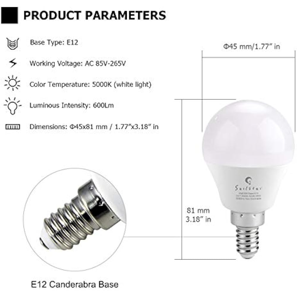 Candelabra LED Bulbs Light 60Watt Equivalent, Daylight White 5000K