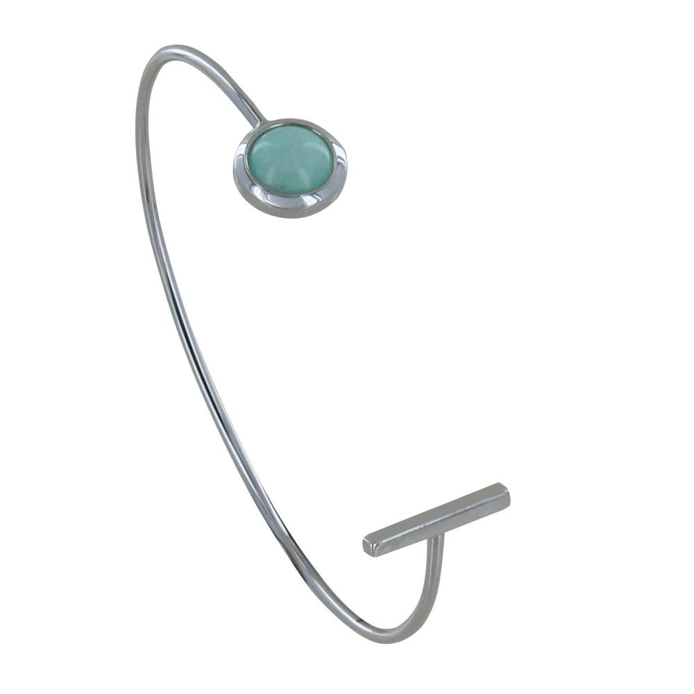LES POULETTES BIJOUX - Rhodium 925 Silver Half Ring Bracelet Bar and Half Pearl of Amazonite
