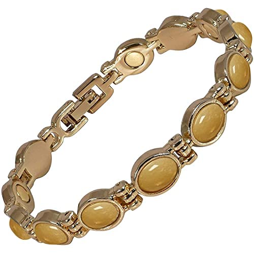 Ladies Magnetic Bracelet for Women - Natural Beige Jasper Gemstones - Fits Wrists Up To 7.5" Links Can Be Added Adjustable | Plus Jewellery Gift Box