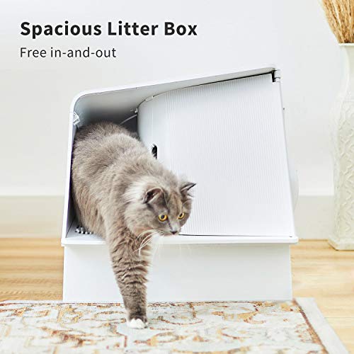 PETKIT Cat Litter Box, White Villa SemiEnclosed Cat Litter Box with Litter Scoop, Low Entry