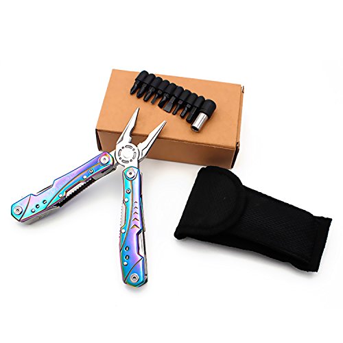 Unique Multitool Pliers Stainless Steel-GETUHAND 14-in-1 Multitool for Women Hunting, Hiking, Camping, Fishing, Outdoor Survival with Multi Knife Sheath/Rainbow Handle/Folding Pliers(Rainbow) - Thumbnail 2