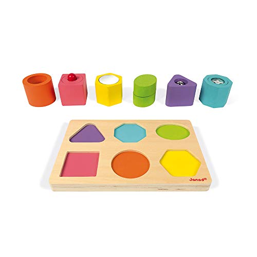 Janod I Wood Shapes and Sound Sorting Puzzle 6 Wooden Sensory
