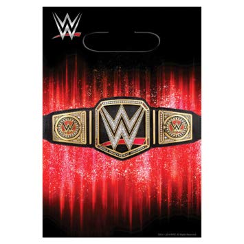 WWE Wrestling Birthday Party Favors and Goodie Bag Fillers Pack For 16 Guests With WWE Flying Discs, Hand Clappers, ID Cards, Maze Puzzles, Prisms, Spinning Tops, Goody Bags, and Pin