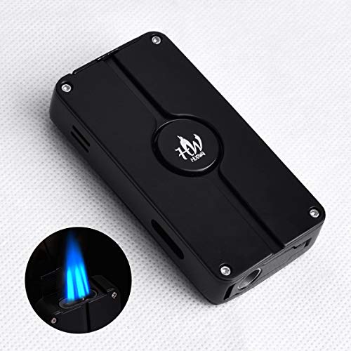 Jet Torch Lighter, 3 Flame Butane Refillable Cigarette Lighter with Visible Gas Tank and Cigar Punch