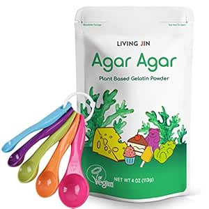 Agar Agar Powder Measuring Spoons Set, Vegan Cheese, Crystal Boba, Vegan Gelatin Substitute, Kosher, Halal, Non GMO, Unflavored Thickener LIVING JIN
