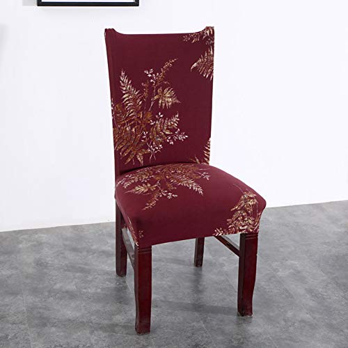 YISUN Modern Stretch Dining Chair Covers Removable Washable Spandex Slipcovers for High Chairs 4/6 PCs Chair Protective Covers (Red/Leaf Pattern, 6 PCS) - Thumbnail 7