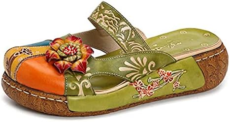 WEDF Women's Leather Slipper Slip-Womens Flat Sandals Ladies Clogs
