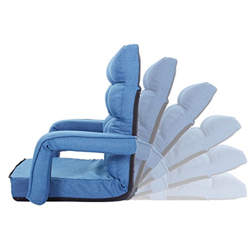 Blue Adjustable Folding Lazy Sofa Floor Chair Sofa Lounger Bed w/ Armrests & Pillow For Leisure - Thumbnail 4