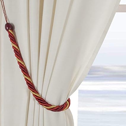 Deco Window 2 Piece Polyester Tie Back Set - Red Burgundy Gold Mix