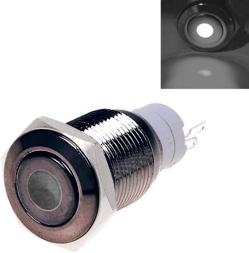 AABABUY 12v 16mm Push Button Switch Latching Dot Illuminated White LED Waterproof Black Shell Plated Flat