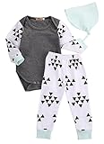 3pcs Newborn Infant Kids Baby Boy Girl Clothes Tops Romper+Pants+Hat Outfits Set (0-3 Months, Gray&White)