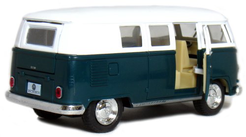 5" Die-cast 1962 VW Classic Bus 1/32 Scale (Green), Pull Back n Go Action.