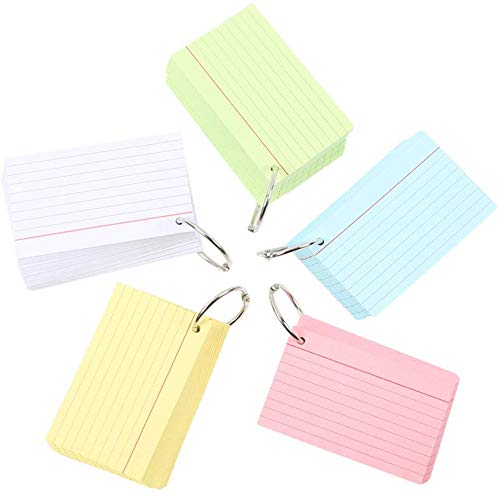 Koogel A8 Ruled Index Crads, 500Pcs Revision Cards Assorted Colours Record Cards for Office School Learning