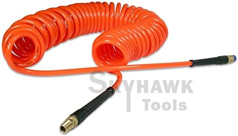 1/4" x 30 foot POLYURETHANE RE COIL AIR HOSE male SWIVEL Fittings ORANGE recoil