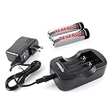 Tenergy 2-Channel 18650 14500 Li-ion Battery Charger and 2 Li-ion 18650 Cylindrical 3.7V 2600mAh Rechargeable Batteries (Button Top) with PCB - Fast charging 1A Current