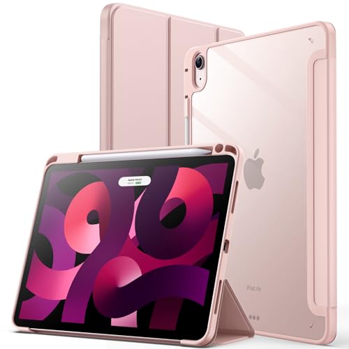 JETech Hülle NUR für iPad Air 11 Zoll M4/M3/M2 (2026/2025/2024), iPad Air 5/4 (10,9-Zoll, 2022/2020, 5./4.) mit Stifthalter, Klare Transparente Rückseitenschale Ständer Schutzhülle (Roségold)