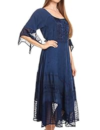 Sakkas Bexley Scoop vestido bohemio gitano bordado con corsé, cuello redondo, mangas acampanadas