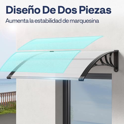 VIVOHOME House Door Canopy 100 x 100 cm with Aluminium and Polycarbonate Frame for Door, Transparent Canopy for Sun Protection and Rain Protection