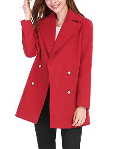 Allegra K Women's Notch Lapel Pockets Double Breasted Coat S Red