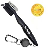 Golf Club Brush Groove Cleaner 2 Ft Retractable Zip-line Aluminum Carabiner, Lightweight and Stylish, Ergonomic Design, Easily Attaches to Golf Bag, Nylon and Spike Cleaning Tool (black)