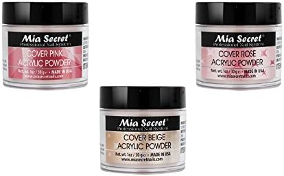 Set of 3 Mia Secret Acrylic Nail Powders (Cover Rose, Pink, Beige)