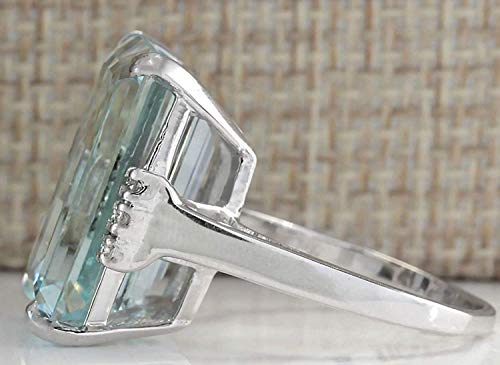 Vintage Women 925 Silver Aquamarine Gemstone Ring Wedding Jewelry Size (8)