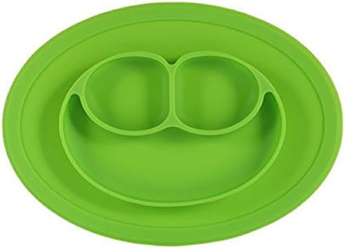 Silicone Place Mat (Green) Small Placemat for Kids Children Toddlers Babies Highchair Feeding Tray Kitchen Dining Table with Built in Plate or Bowl 3 Compartment Portable Non Slip Surface