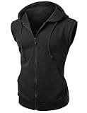 men cotton Zip up hood Vest BLACK XL