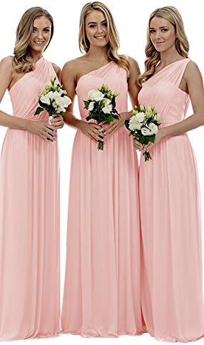 karever Chiffon One Shoulder Bridesmaid Dresses Asymmetric Women's Long Prom Gowns