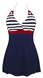 Angerella Womens Navy Stripe One Piece Swimsuit with Falsies Bathing Suit