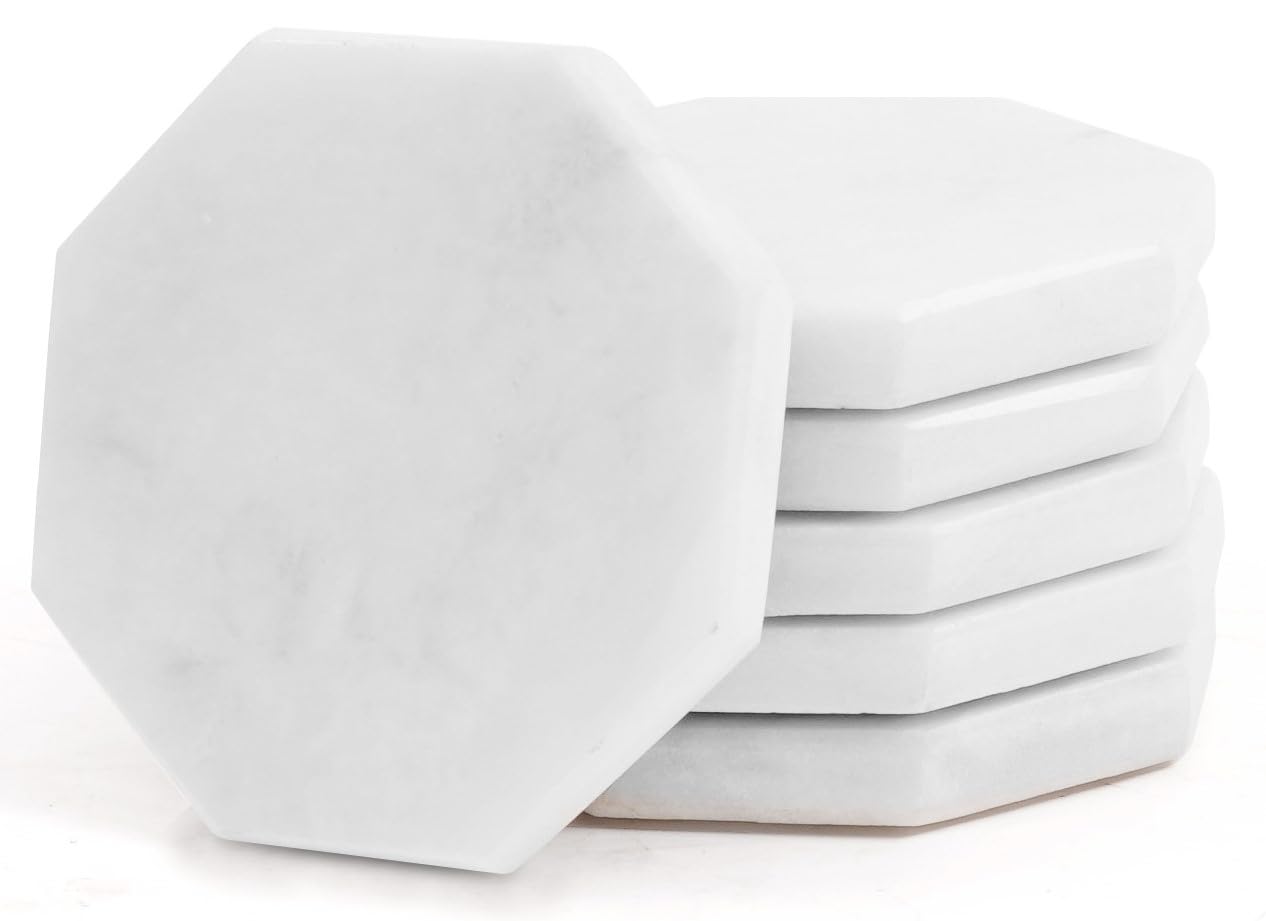 Radicaln Marble Coasters - White Star Coasters Set of 6 - 3.5" Inches - Modern Style for Coffee Table