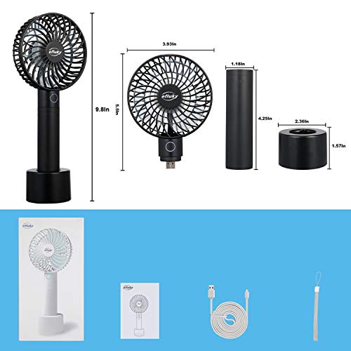 efluky Mini USB Portable Fan, Small Desk Fan, Personal Handheld Fan - Battery Operated Fan Removable 2600mAh Power Bank, 5 Speeds Adjustable, Black