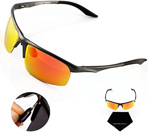 Yougarr Group best polarized sunglasses for men with Half Metal Frame (Red Lens &amp; Black Frame, 4)