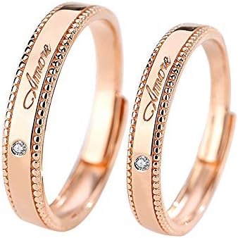 Tifla 愛の告白 ペアリング 925純銀製 指輪 ジルコニアcz レディースリング フリーサイズ メンズリング 18k ピンクゴールド 結婚指輪 婚約指輪 記念日 誕生日 プレゼント ジュエリー