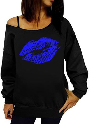 Women's Sweatshirt TUDUZ Women Lips Printed Off Shoulder Long Sleeve T Shirt Autumn Winter Loose Sweatshirt Pullover Tops Blouse Shirt