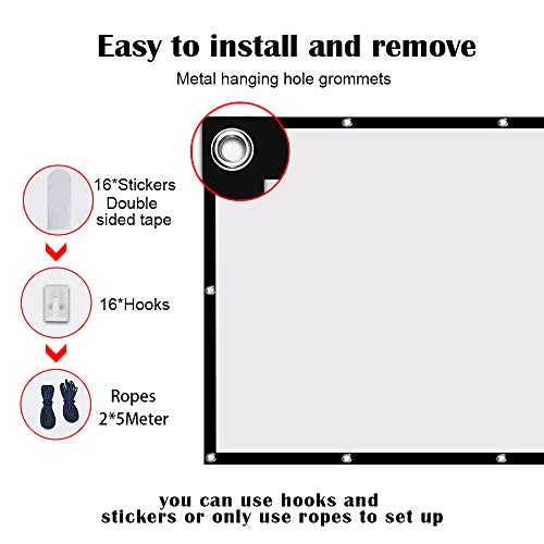 Ylife 100 Inch Projector Screen, 16:9 HD 4K No Crease Portable Video Movie Screen Grommets for Outdoor Indoor Home Theater