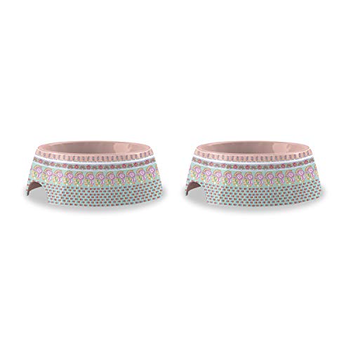 TarHong Flower Fields Pet Bowl, Extra Small, Pink, 5.3" x 1.9", 1 Cup, Melamine…