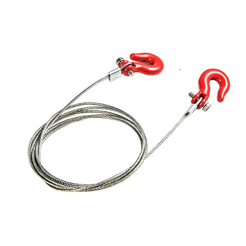 RCLions 1/10 RC Crawler Accessories Steel Tow Rope with Hooks for SCX10 Trx4 CC01 D90 RC Buggy Truck Car Parts (Red) - Thumbnail 3