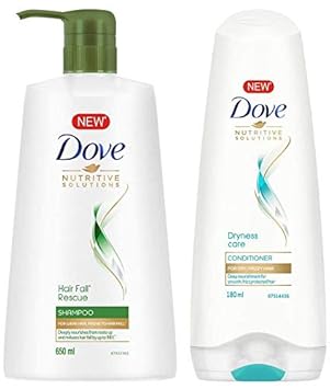 Dove Hair Fall Rescue Shampoo, 650ml & Dove Dryness Care Conditioner, 180ml