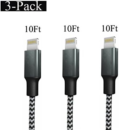 Charging Cable, Snaok 3Pack (10FT X3), Extra Long Nylon Braided Charging Cord Lightning Cable to USB Charger for iPhone 7, 7 Plus, 6S, 6, SE, 5S, 5, iPad, iPod Nano 7