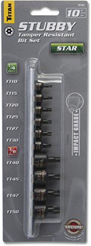 Titan Tools 16143 Low Profile Tamper Resistant Stubby Star Bit Socket Set - 10 Piece