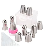 Russian Piping Tips Ball, Samhe Icing Tips Nozzles 22-piece Cake Decorating Tips Set Cookies Cupcake Decorating Kits with 7 Russian Tips and 3 Ball 10 Disposable Pastry Bags 1 Tri-Color Coupler