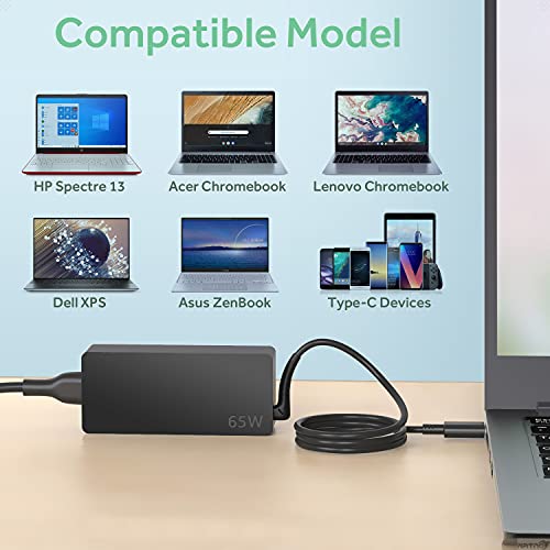 NATNO 65W USB TYPE C Laptop Charger Compatible with Lenovo ThinkPad T14 E14 T16 T480 T580 X1 Carbon Chromebook Yoga ADLX65YDC2A, Fit for HP Dell Acer Asus Huawei Samsung نوع سي شاحن لابتوب Charger