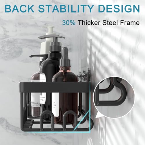 Adhesive Shower Caddy, 6 Pack Shower Organizer Storage, No Drilling Shelf Rack with Soap Holder, Large Capacity Bathroom & Toilet Storage, Wall Mounted Organization for Kitchen & Home Décor,(Black)