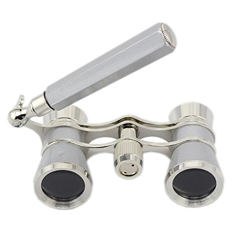 Opera Glasses Compact Binoculars for Theater Horse Racing Classical Lady Gift 3X25 Silver with Removeable Handle - Thumbnail 3
