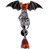 Zynova 14G Halloween Black Bat Skeleton Hand Reverse Belly Button Rings for Women Gothic Surgical Steel CZ Heart Bat Wings Dangle Belly Navel Barbell Rings Belly Piercing Jewelry